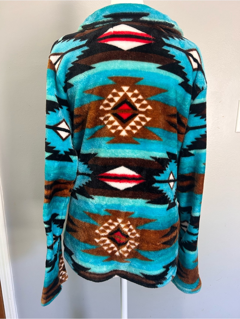 Trail Crest Plush Aztec Quarter-Zip Pullover Jacket Turquoise Brown w pockets - Picture 3 of 5